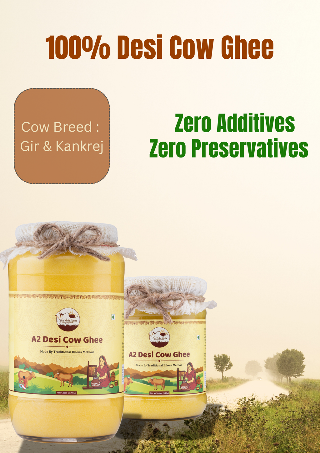 A2 Desi Cow Ghee | Traditional Bilona Method | Pure, Natural and Lab tested Ghee (1 L)