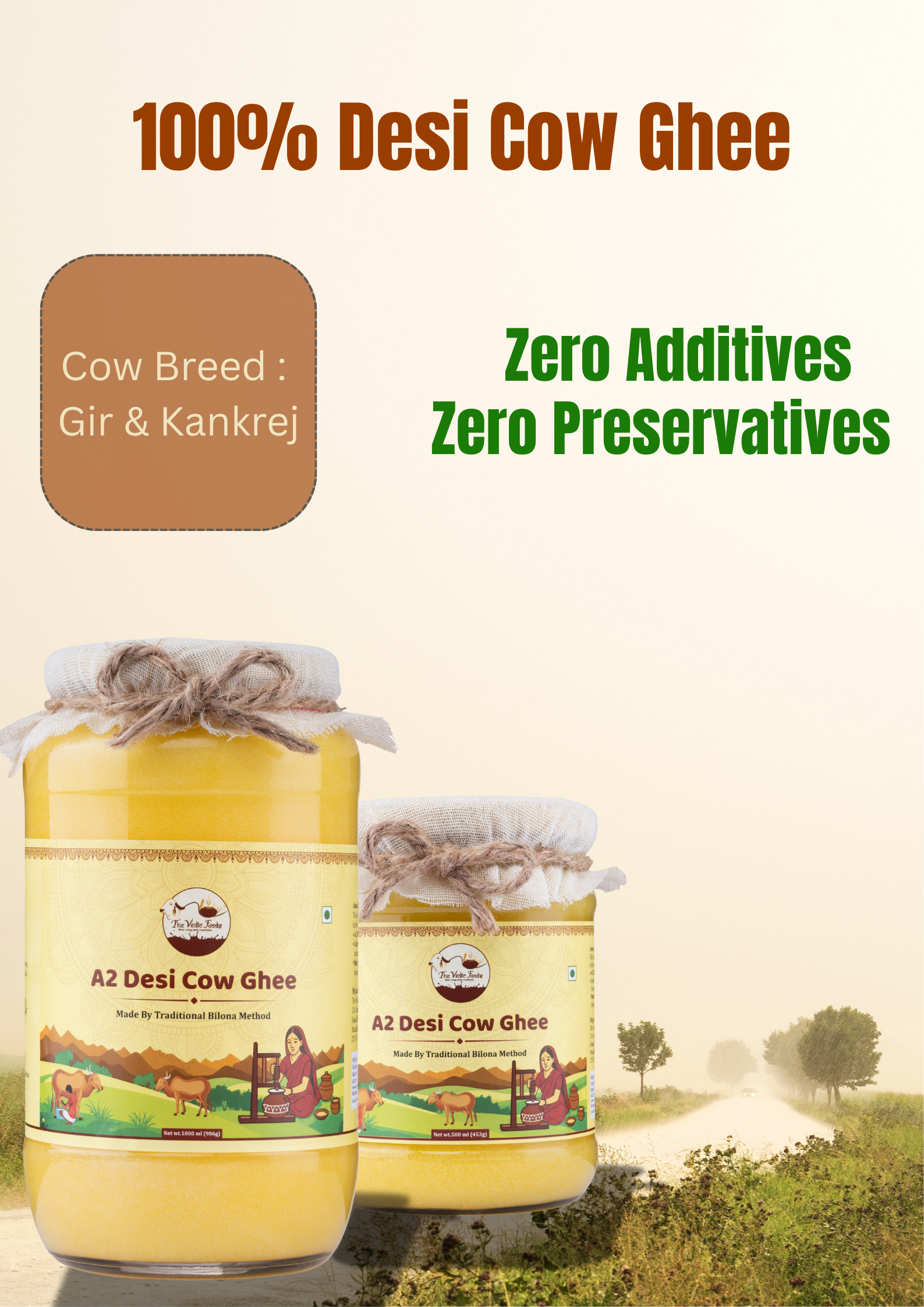 A2 Desi Cow Ghee | Traditional Bilona Method | Pure, Natural and Lab tested Ghee (1 L)