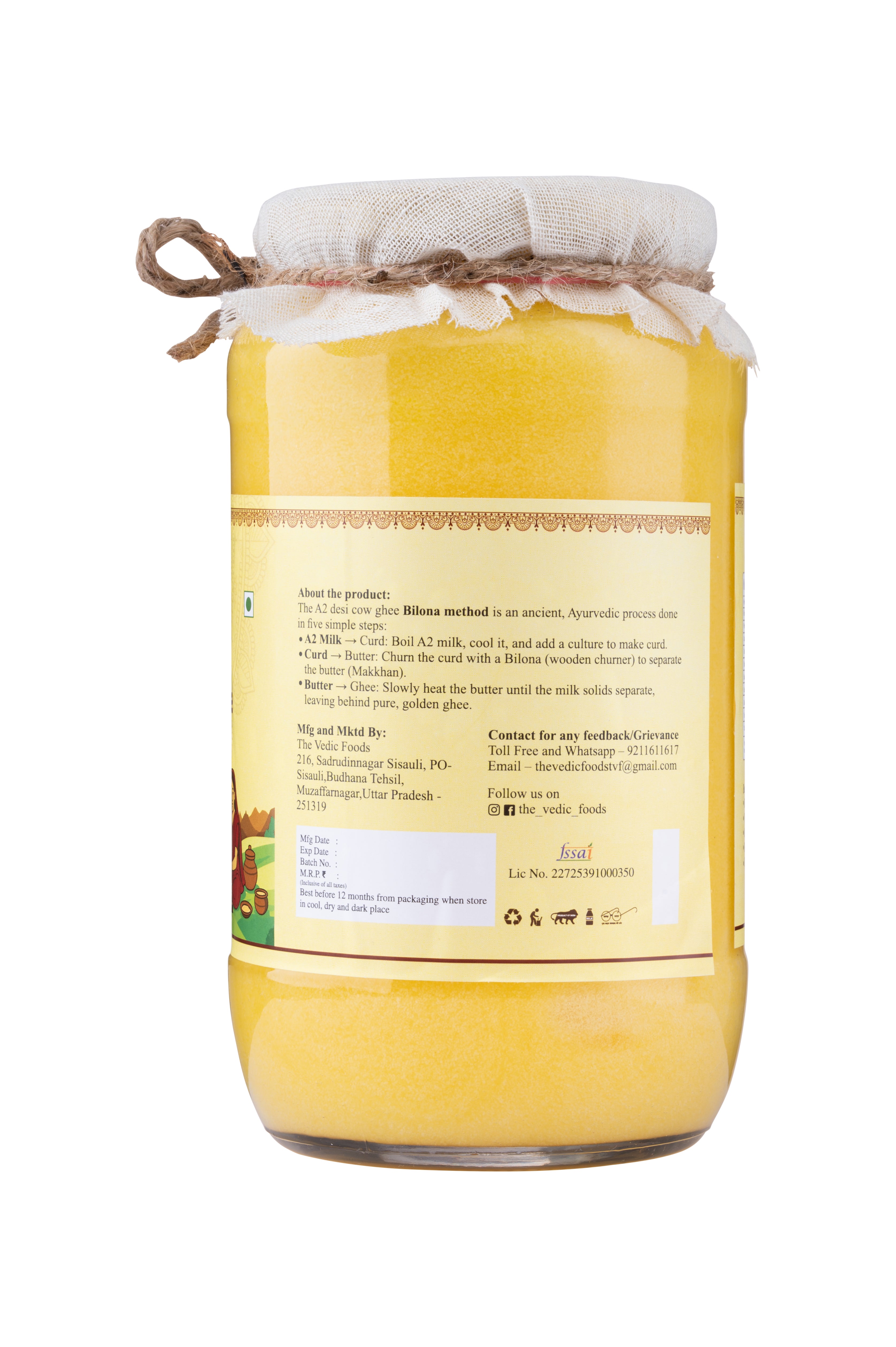 A2 Desi Cow Ghee | Traditional Bilona Method | Pure, Natural and Lab tested Ghee (1 L)