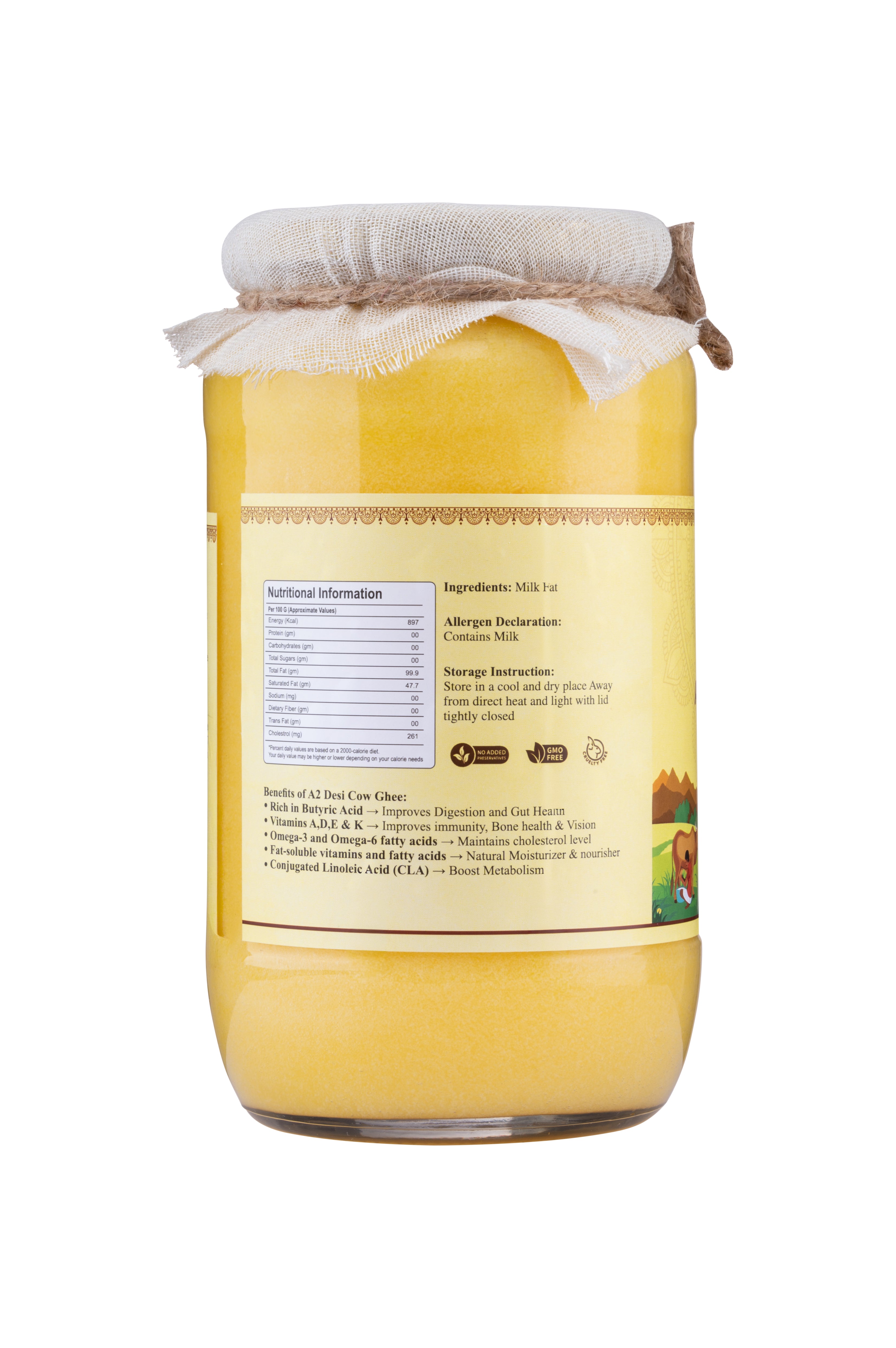 A2 Desi Cow Ghee | Traditional Bilona Method | Pure, Natural and Lab tested Ghee (1 L)