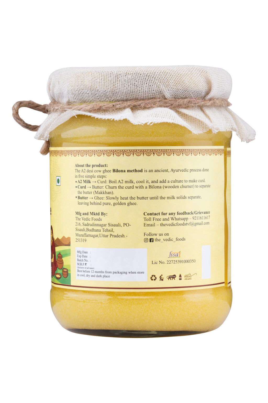 A2 Desi Cow Ghee | Traditional Bilona Method | Pure, Natural and Lab tested Ghee (500 ml)
