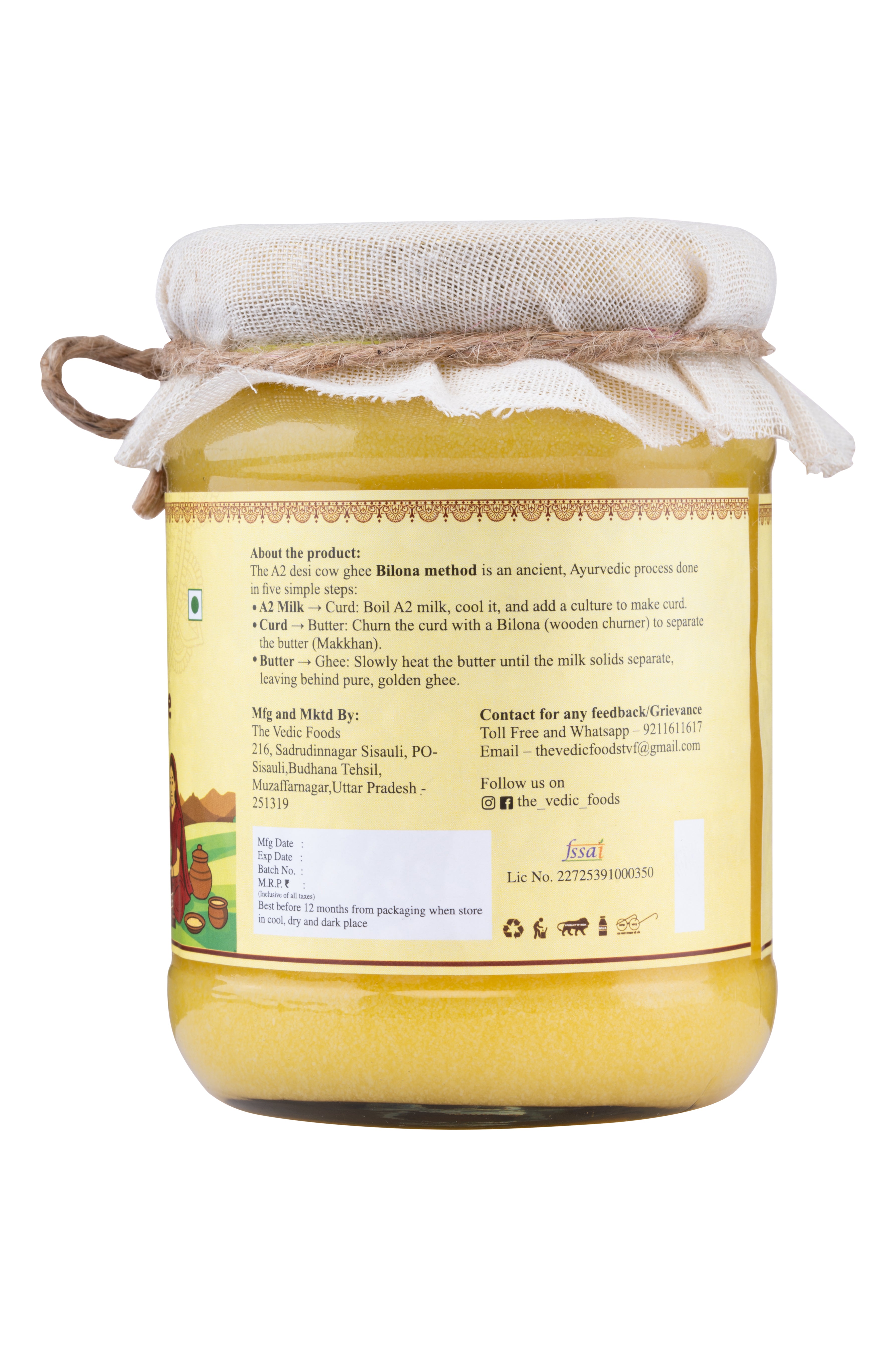 A2 Desi Cow Ghee | Traditional Bilona Method | Pure, Natural and Lab tested Ghee (500 ml)