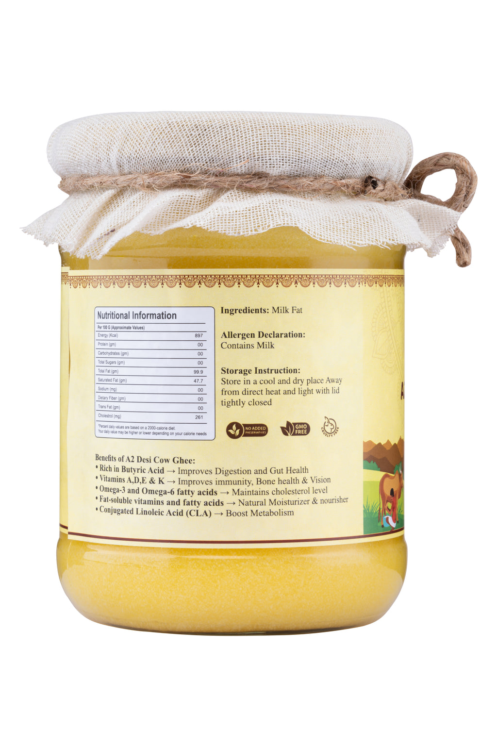 A2 Desi Cow Ghee | Traditional Bilona Method | Pure, Natural and Lab tested Ghee (500 ml)