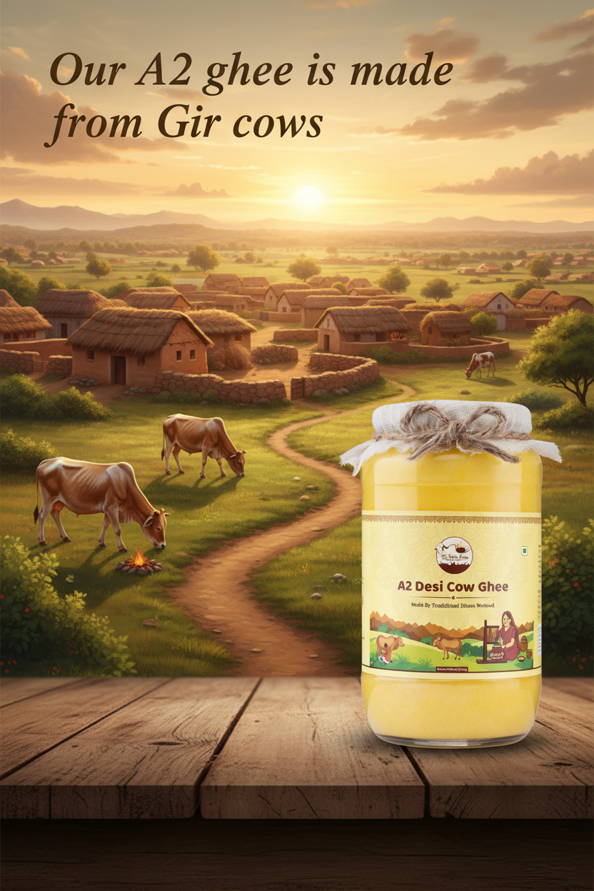 A2 Desi Cow Ghee Village Theme Banner